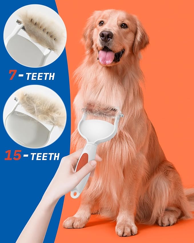 ACE2ACE Dematting Comb for Dogs, Deshedding Dog Brush, Undercoat Rake for Shedding Long Haired, Remove Knots, Tangles, and Matted Fur, Pet Grooming Tool, Orange