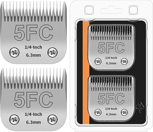 5FC Detachable Pet Clipper Replacement Blades Compatible with Andis/Oster A5/Wahl KM10 Series Dog Clipper,Made of Ceramic Blade & Stainless Steel Blade,Size 5FC Cut Length 1/4-Inch（2 Pack）