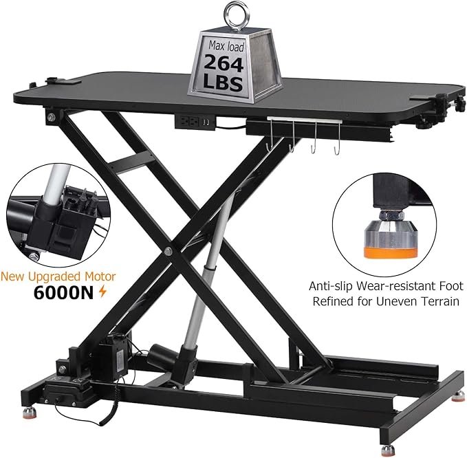47" Electric Dog Grooming Table - Heavy Duty, 9.4"-39.7" Height Adjustable Pet Grooming Table w/Dog Grooming Arm, Anti Slip Tabletop & Tool Organizer/Dog Grooming Station, Black