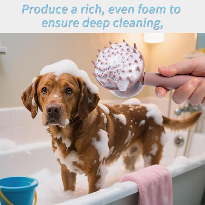 3-in-1 Pet Bath Brush for Dogs & Cats | Shower Massage Brush, Deshedding Comb & Lathering Tool | Anti-Frizz Grooming Brush for Bath Time (beige)