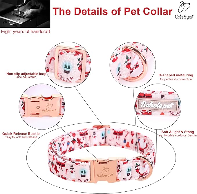 Christmas Dog Collar for Small Dog,Pink Elk Santa Claus Male Dog Collar with Safety Metal Buckle Adjustable Puppy Collars for Medium Large Boy&Girl Dog,S, Neck 10"-16"