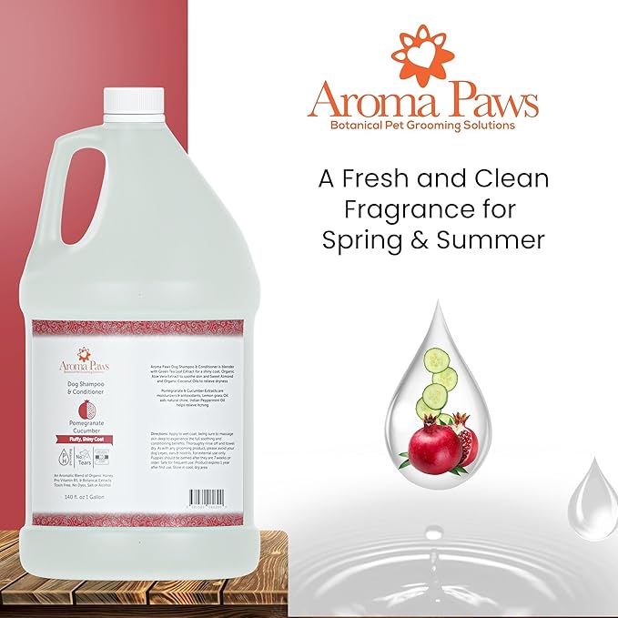 Dog Shampoo and Conditioner - Aromatic Tearless Shampoo for Cleansing, Grooming, and Conditioning - Moisturizing Anti Itch Shampoo for Dogs and Puppies - Pomegranate Cucumber, 1 Gallon