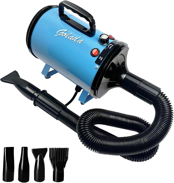 High Velocity Professional Dog Grooming Dryer,Adjustable Temperature and Speed Hair Dryer for Pets with 4 Nozzles