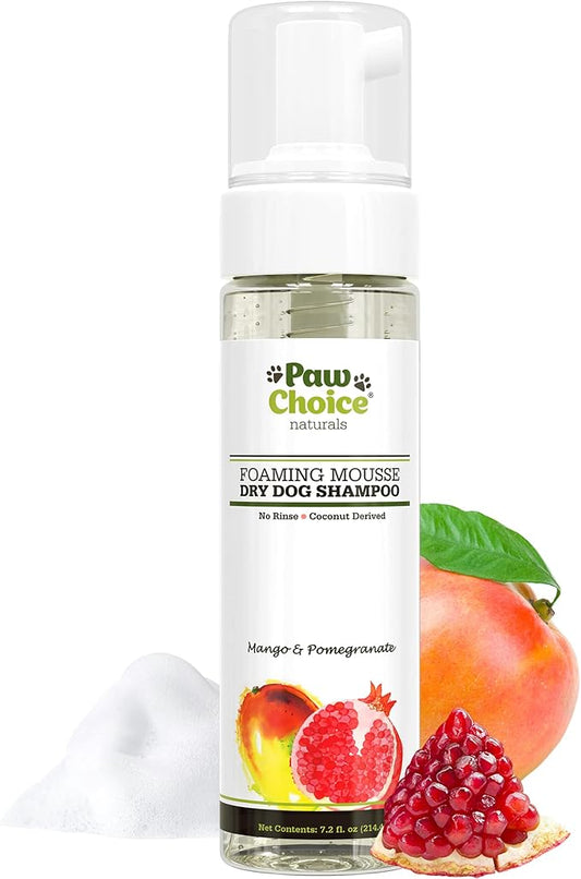 Paw Choice Dry Shampoo for Dogs - Waterless No-Rinse Foam for Odor Removal, Cleaning, Conditioning - Hypoallergenic, Natural - Safe for Sensitive Skin - Made in USA - Mango Pomegranate Scent