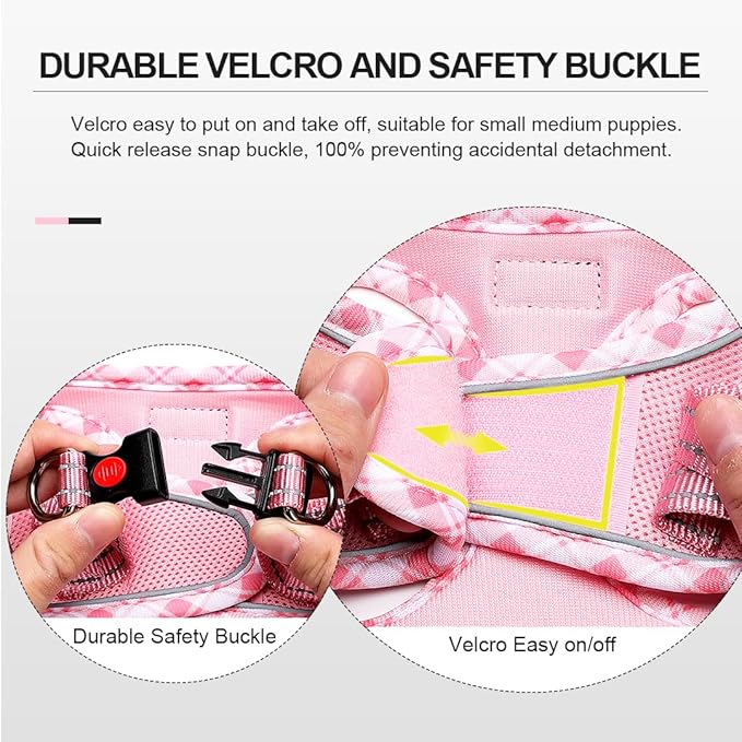 Mercano Soft Mesh Dog Harness and Leash Set, No-Chock Step-in Reflective Breathable Lightweight Easy Walk Escape Proof Vest Harnesses with Safety Buckle for Small Medium Dogs, Cats (Pink, XS)