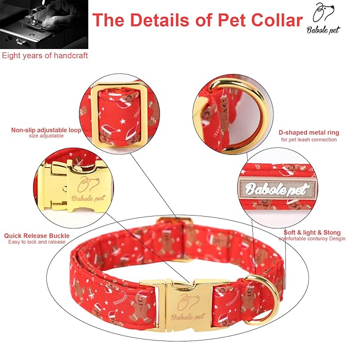 Christmas Dog Collars for Small Dog,Red Gingerbread Man Collar with Safety Metal Buckle Adjustable Puppy Collars for Medium Large Dog,Boy&Girl&Male&Female Dog Gift,S-10-16"