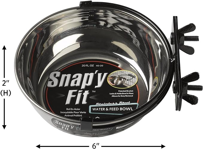 MidWest Homes for Pets Snap'y Fit Food Bowl | Pet Bowl, 20 oz. (2.5 Cups) | Dog Bowl Easily Affixes to a Metal Dog Crate, Cat Cage or Bird Cage | Pet Bowl Measures 6L x 6W x 2H Inches