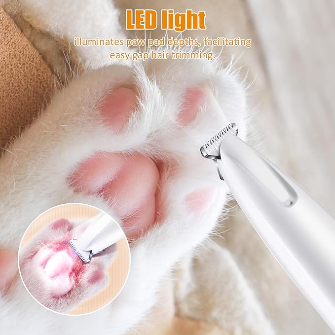 Dog Paw Trimmer with LED, Paw Trimmer for Dogs, Dog Grooming Kit, Dog Hair Trimmer, Dog Clippers with Double Blades, Low Noise, Waterproof, Rechargeable, for Paws, Ears, Face, Rump