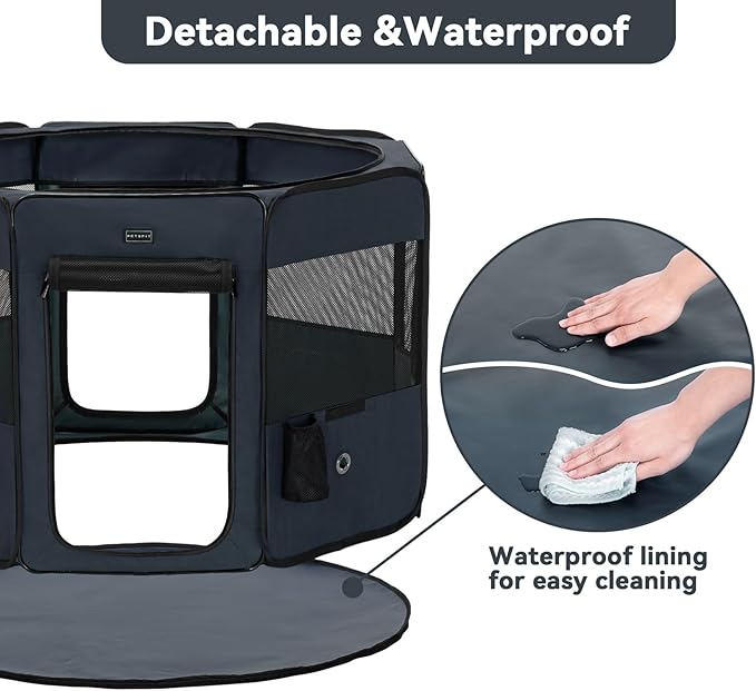 Petsfit 45.5" Dog Playpen with Dual Zipper Doors –Sturdy Foldable Pet Playpen for Large & Medium Dogs with Removable Mesh Top and Leakproof Bottom