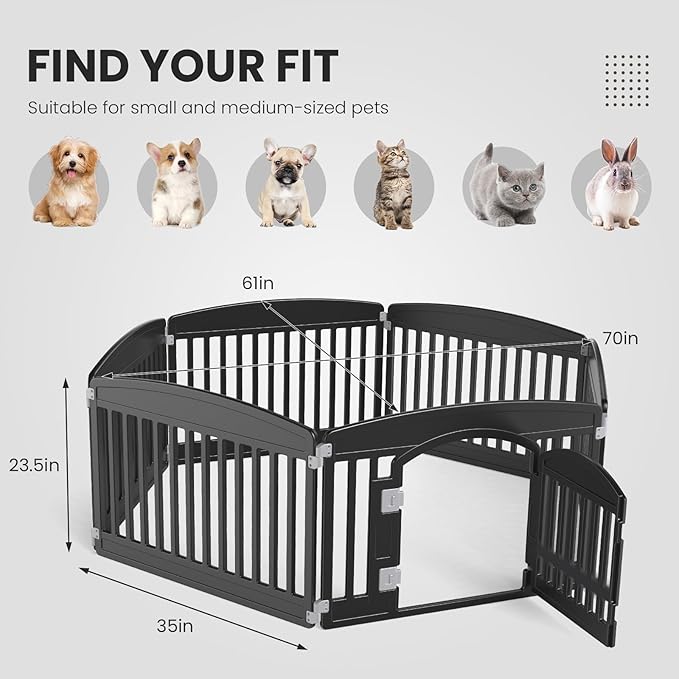Dog Playpen 6-Panel 24" | Safe & Secure Indoor/Outdoor Pet Fence | Folding & Portable | 35 x 35 x 24IN, Ideal for Small to Medium Dogs | Easy to Clean （Black）