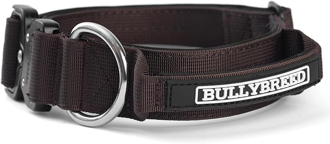BULLYBREED Premium Dog Colar with Handle, Heavy Duty Dog Collar, Tactical Dog Collar, Quick-Release Metal Buckle, Thick Dog Collar, Dog Collar for Medium Dogs, Dog Collar for Large Dogs (Brown, M)