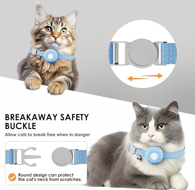 Pet Tracker for Cats,GPS Cat Tracker,Smart Pet Location Tracker with Collar and Holder,Waterproof Cat GPS Tracker Tracking Device,No Monthly Fee,Works with Apple Find My(iOS Only)-Blue