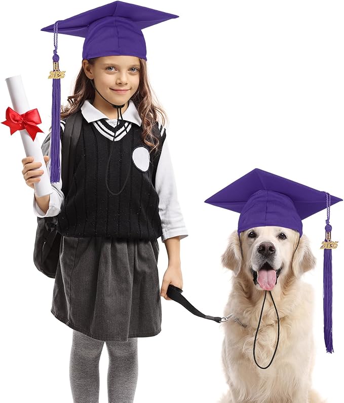 Pet Graduation Cap Small Dog Graduation Hats with 2025 Tassel Pet Graduation Costume for Dogs Cats Photo Prop Holiday Costume Accessory(Purple)