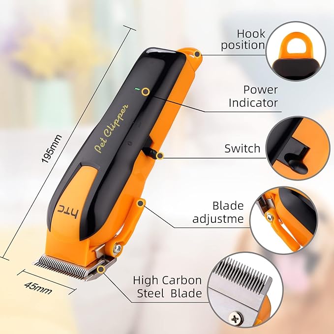 Dog Clippers for Grooming Carbon Steel Blades Dog Grooming Kit Motor High-Power 7000rpm Professional Clippers for Thick Heavy Rechargeable Cordless Shaver Shears