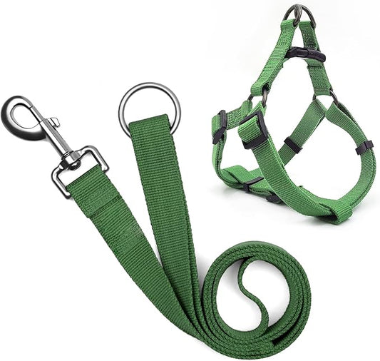 Dog Harness and Leash Set for Large Dogs Rayon Derived from Bamboo 90%, Polyester 10%, No Pull Dog Harness, Step-in Adjustable Dog Leash for Large Dogs-Green