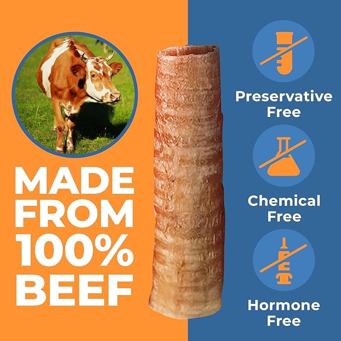 K9warehouse® - 6 Inch Beef Trachea Dog Chews - 25 Count Trachea Flats for Dogs - Packed in USA - Trachea Dog Treats - All Natural Grass-Fed Beef Dog Chews - Rich in Glucosamine Chondroitin