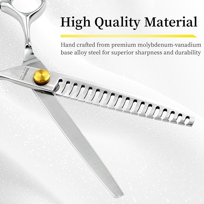 Dog Grooming Scissors, 7.0" 18 Teeth Chunker Shears, Premium Stainless Steel, Safety Rounded Tip & Offset Handles for Precision Trimming Dogs, Cats, Pet at Home