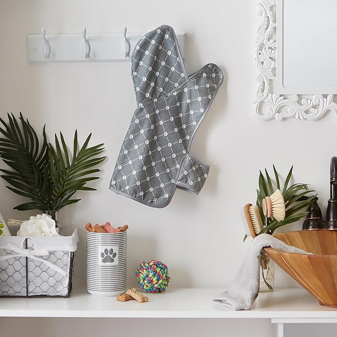 Bone Dry Pet Robe Collection, Trellis Paw Print, Absorbent Microfiber Bath Robe with Adjustable Closure for Dogs & Cats, X-Small, Gray