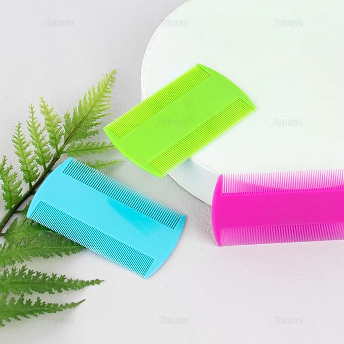 AUEAR, 12 Pack Pet Flea Lice Combs Double Sided Fine Tooth Dogs Cats Grooming Remove Float Hair Tear Marks Tick Removal Tool (6 Colors)
