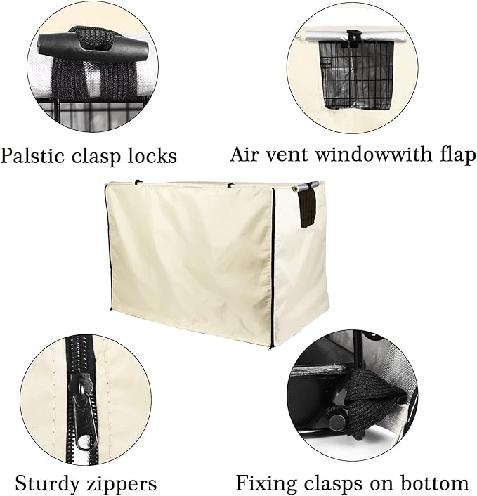Dog Crate Cover 42 inch - Double Door, Dog Kennel Indoor, Waterproof Dog Kennel Cover with Air Vent Window, for Indoor/Outdoor Most Wire Dog Crate(Beige)