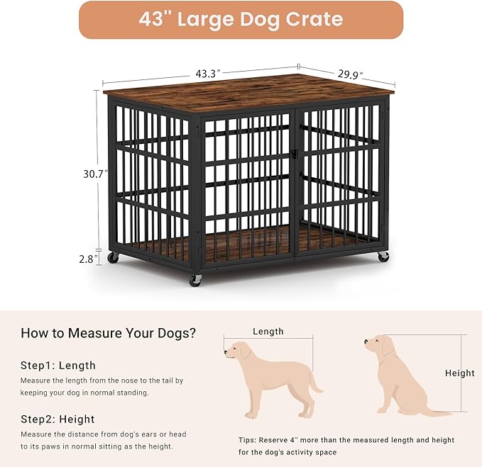 NicBex Dog Crate Furniture Dog Cage with Side Doors Opening, Dog Kennels for Inside Space, Wooden Dog Crate with Iron Doors and Lift Top for Medium and Small Dogs, Rustic Brown