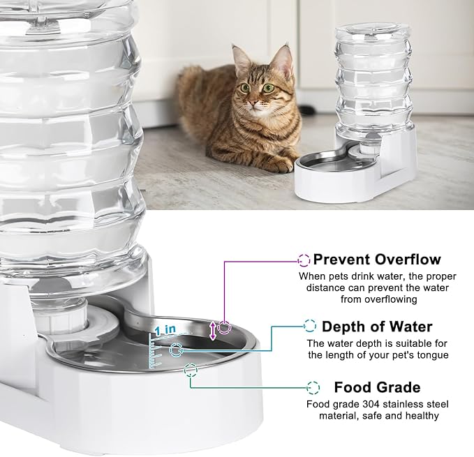 RIZZARI Automatic 4L Pet Waterer, Gravity Stainless Steel Water Dispenser, 100% BPA-Free, Large Capacity Water Feeder for Cats and Small and Medium-Sized Dogs