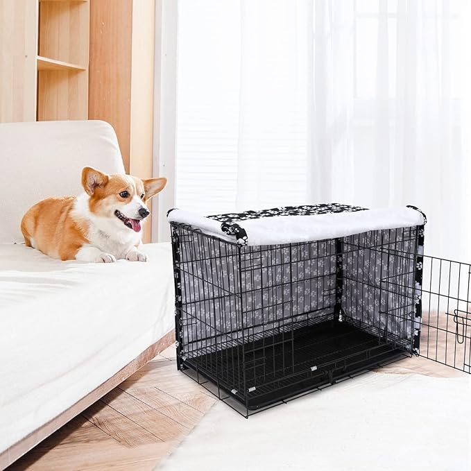Morezi Dog Crate Cover for Wire Crates, Heavy Nylon Waterproof, Fits Most 30" inch Dog Crates, Easy to Put On, Take Off, and Adjust - Cover only - Black - Medium