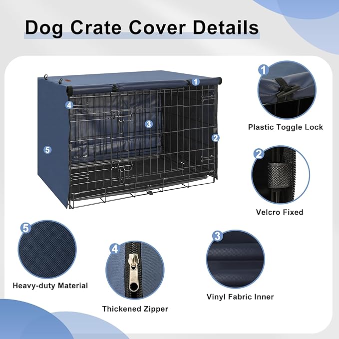 Dog Crate Cover - Kennel Covers Fit for 30 Inch Dog Crate, Double Door Polyester for Wire Puppy Crate Indoor Outdoor Protection, Blue
