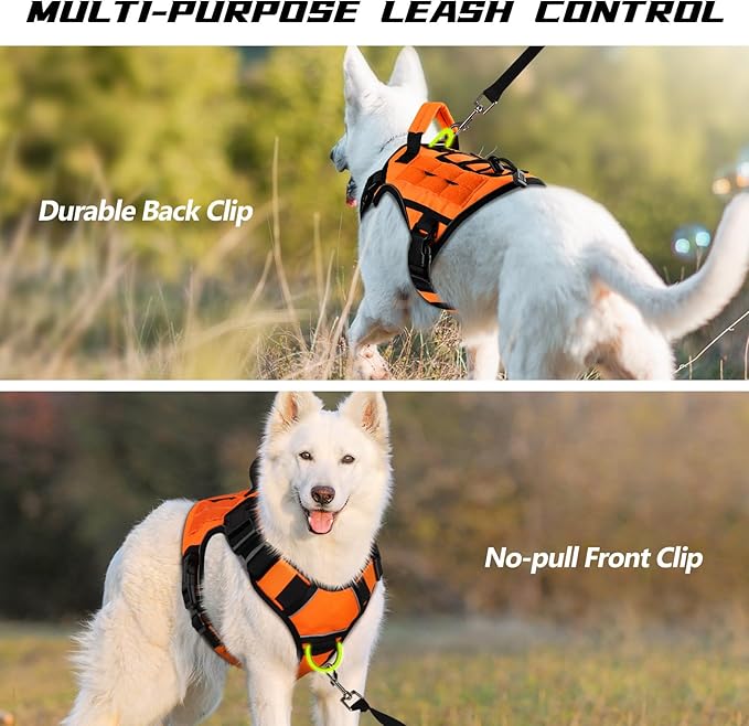 WINGOIN Orange Tactical Dog Harness Vest for Large Medium Dogs No Pull Adjustable Reflective K9 Military Dog Service Dog Harnesses with Handle for Walking, Hiking, Training(M)