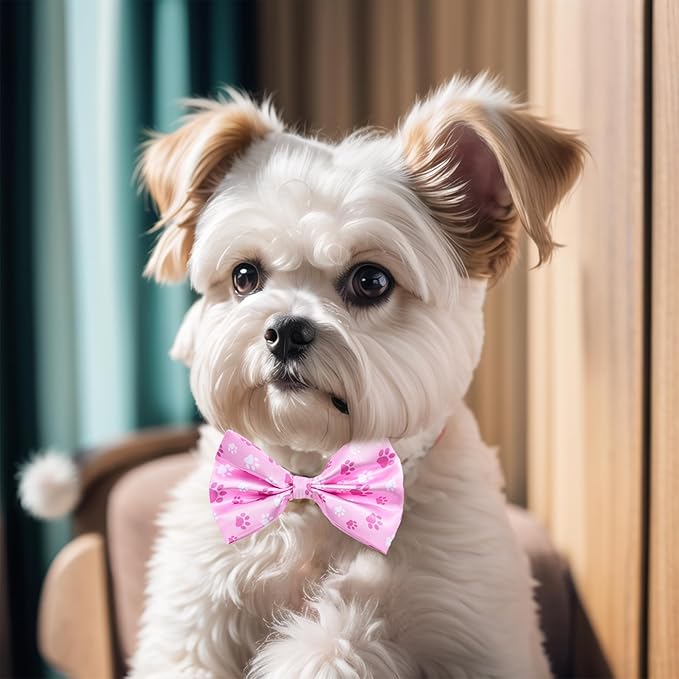 Dog Bow Ties Bulk 30 Pcs Adjustable Dogs Bow Ties for Small Cats Assorted Paw Print Dog Bowties Grooming Party S