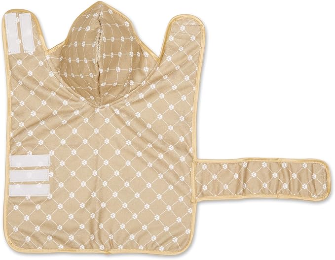 Bone Dry Pet Robe Collection, Trellis Paw Print, Absorbent Microfiber Bath Robe with Adjustable Closure for Dogs & Cats, Small,Taupe