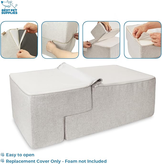 Best Pet Supplies Portable Foldable Foam Pet Stairs/Steps for Couch, Sofa, and High Bed, Non-Slip Bottom Balanced Paw Safe - Sand, Foldable 4-Step (H: 22")