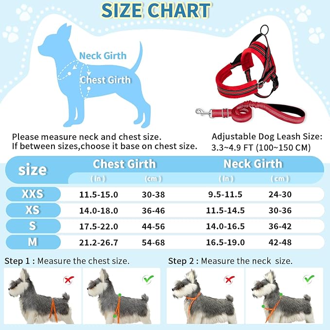 SlowTon No Pull Small Dog Harness and Leash Set, Puppy Soft Vest Harness Neck & Chest Adjustable, Reflective Lightweight Harness & Anti-Twist Pet Lead Combo for Small Medium Dogs (Red, XS)