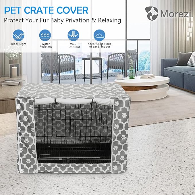 Dog Crate Cover Kennel Dogs Covers fits Small Medium Large crates cage Heavy Nylon Waterproof soundproof Indoor Outdoor - Cover only - Gray paw - 48 inch
