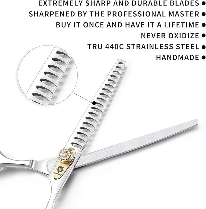 Dream Reach Professional Dog Grooming Straight, Curved, Thinning/Blending/Chunking Scissors Kit, JP-440C Stainless Steel Pet Cat Hair Cutting/Trimming Shears (7 inch-Chunker Scissors)
