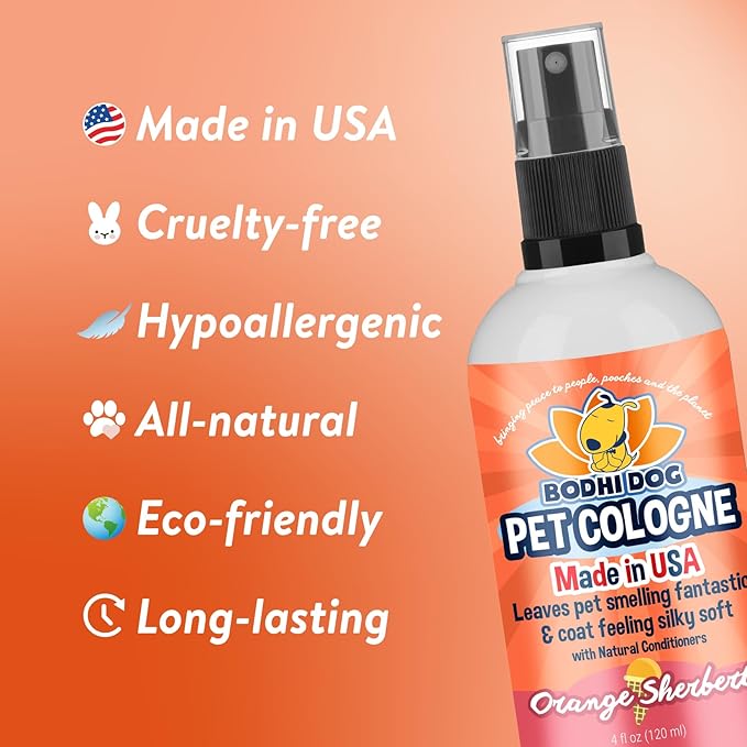 Bodhi Dog Natural Dog Cologne (Orange Sherbert) - Premium Scented Deodorizing Pet Perfume with Conditioner for Dogs & Cats - Keeps Pets Fresh & Clean - Gentle and Safe Formula, Made in USA (4 Fl Oz)