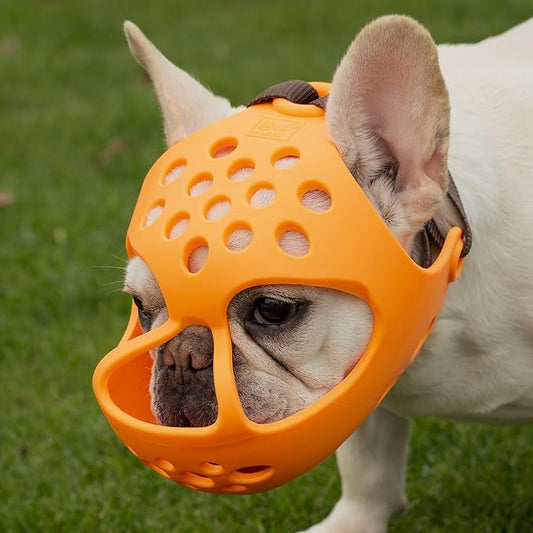 Short Snout Dog Muzzles,Soft Silicone Adjustable Breathable Bulldog Muzzle for Biting Chewing Barking Training,Ideal for Flat-Faced Dogs (S, Orange)