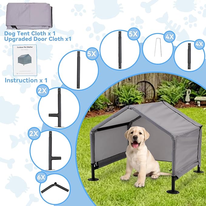 Dog Shade Shelter Outdoor Tent for Small Medium Dogs, Waterproof Sun Protection Pet House for Dogs, Small Animals and Livestock, Pet Canopy with Upgraded Doors and Ground Nails