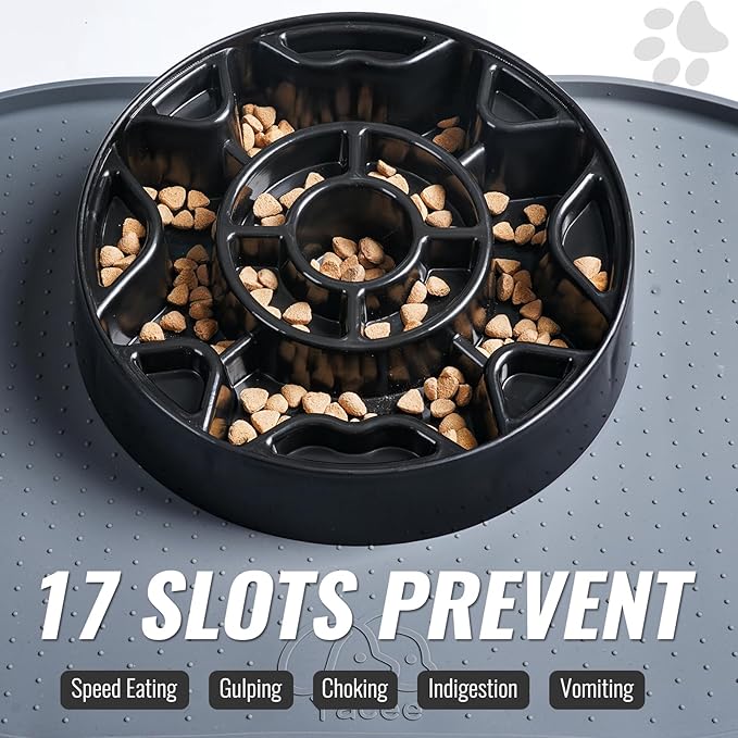 Tilted Slow Feeder Dog Bowl for Flat Face Breeds, Retro Style Non-Skid Food Bowl for Flat Face Breeds for Dogs & Cats Large, Small (Black)