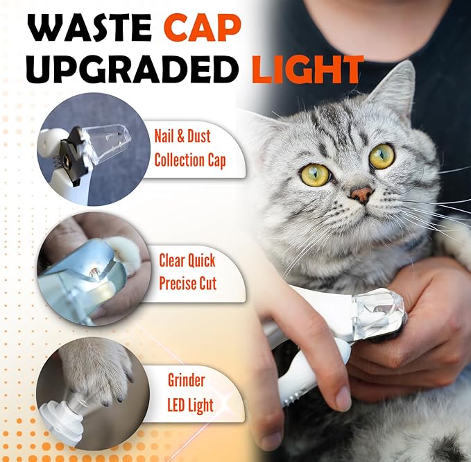 2-in-1 Cat Nail Clippers & Dog Nail Clippers Trimmers for Large Medium Small Dogs Cats Claw Trimmer Quick Sensor and Safety Guard USB Rechargeable with 2 LED Lights Dogs Nail Trimmer
