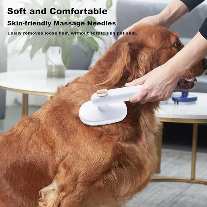 Cat Brush Dog Brush with Release Button for Shedding, Pet Hair Cleaner Brush, Cat Grooming Brush for Long or Short Haired Dog, Pet Massage Self Cleaning Cat Brush(White)