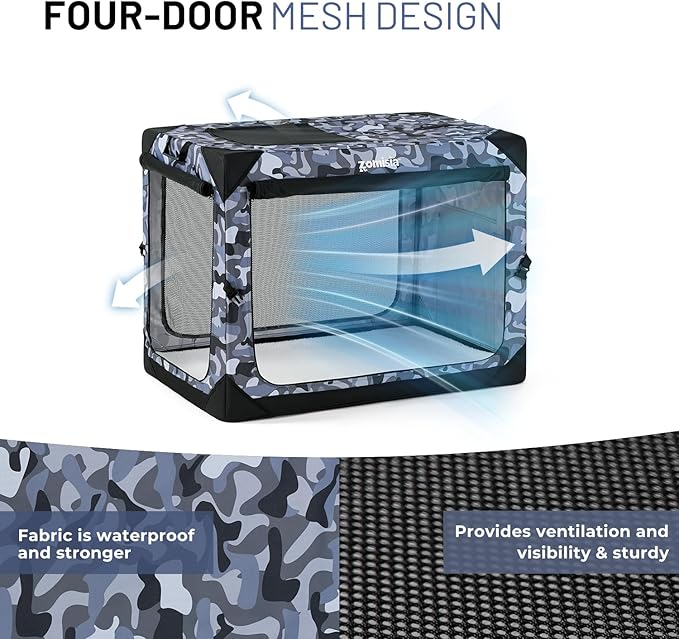 Collapsible Dog Crate for Large Dogs - 42 Inch Dog Travel Crate Portable with Breathable Mesh Windows, Soft Sided Dog Kennel Foldable for Indoor and Outdoor, Camo