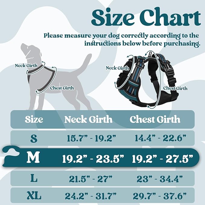 rabbitgoo Dog Harness Medium Sized, No Pull Pet Harness with 3 Buckles, Adjustable Soft Padded Dog Vest with Instant Control Handle, Easy Walking Reflective Pet Vest for Medium Dogs, Blue Coral, M