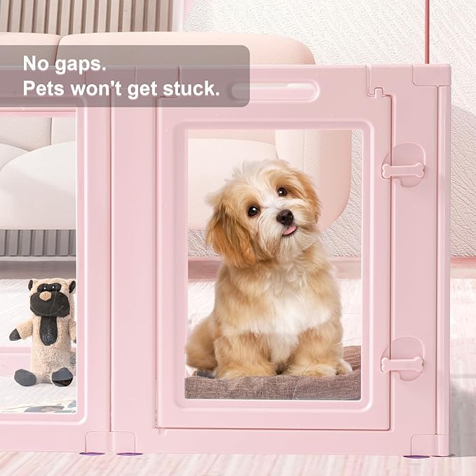 Clear Acrylic Dog Playpen,Transparent DIY Dog Pen,Easy Assembly and Disassembly,Indoor and Outdoor Use,Simple Cleansing Fence (Skin Pink, 60CM, 12 Panel)