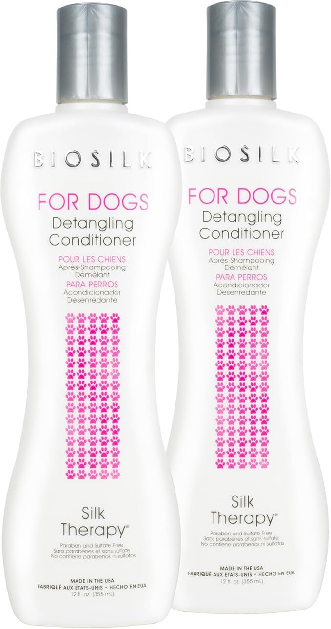 BioSilk for Dogs Silk Therapy Detangling Conditioner | Sulfate and Paraben Free Matted Hair Dog Detangler Conditioner for All Adult Dogs, Made in The USA, 12 Fl Oz - 2 Pack