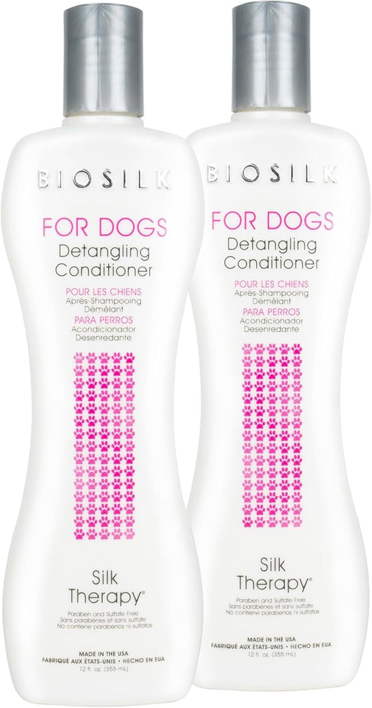 BioSilk for Dogs Silk Therapy Detangling Conditioner | Sulfate and Paraben Free Matted Hair Dog Detangler Conditioner for All Adult Dogs, Made in The USA, 12 Fl Oz - 2 Pack