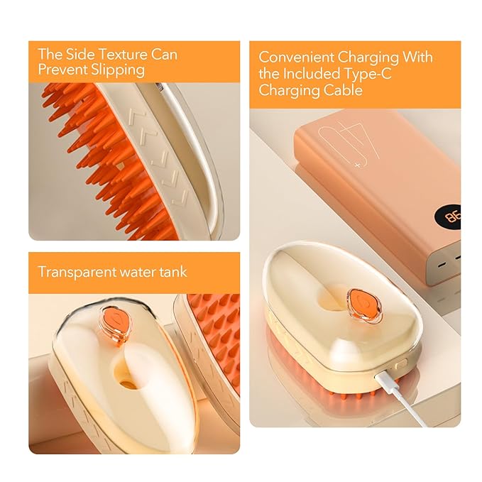 4-in-1 Pet Steam Vibrating Brush, Nano Steamy Brush for Shedding, Hair Remover, Wood's Lamp, Dog Detangler Spray Dematting, Cloud Care Water Brush for indoor Cat & Dog (UV + Vibration)