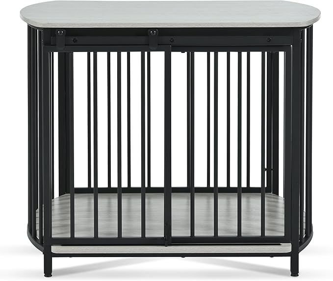 Merax 31.5" Furniture Style Dog Crate for Small and Medium Dogs, Wooden Cage Indoor Kennel Furniture, Modern Dog Crate End Table with Double-Doors, Gray