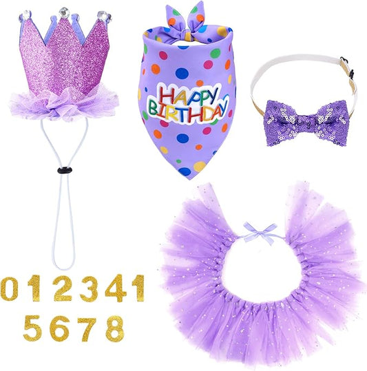 hoyuwak Dog Birthday Party Supplies Girl Dog Birthday Bandana Tutu Set Cute Hat Bow Tie Set for Large Medium Small Dogs