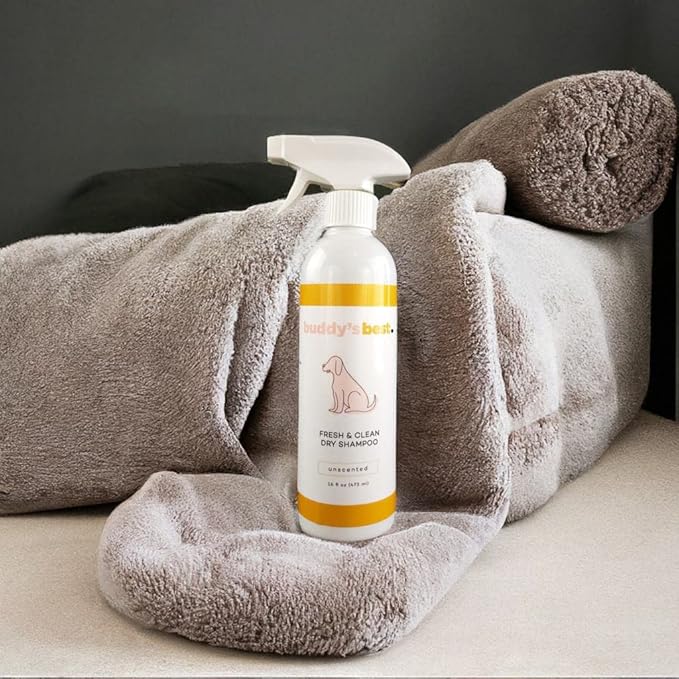 Buddy's Best Fresh & Clean Dry Shampoo for Dogs, 16 fl oz Bottle Waterless Dog Shampoo for Dog and Puppy Grooming (Unscented)